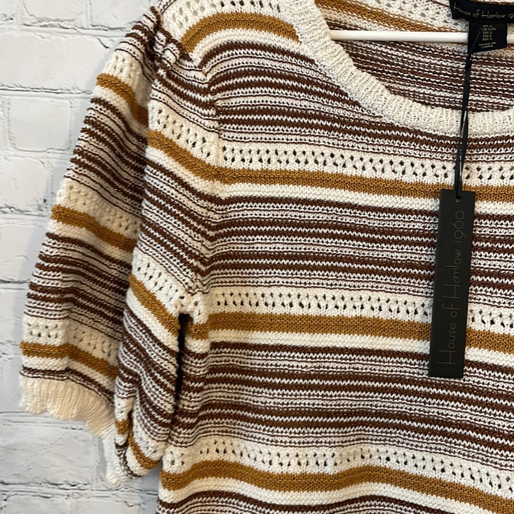 NWT House Of Harlow striped knit puff sleeve top - Picture 4 of 6